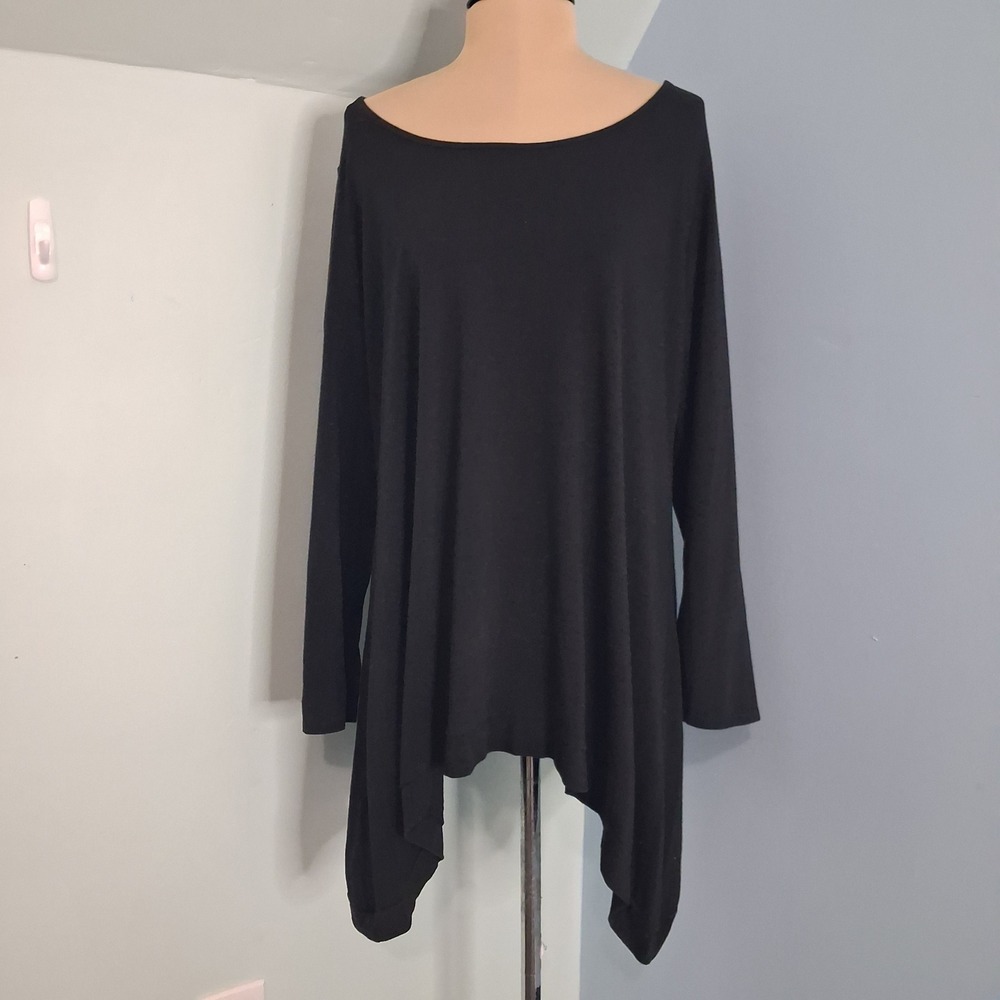 Chalet Womens lagenlook Black Sharkbite Tunic Top Long Sleeve Scoop Neck Size L